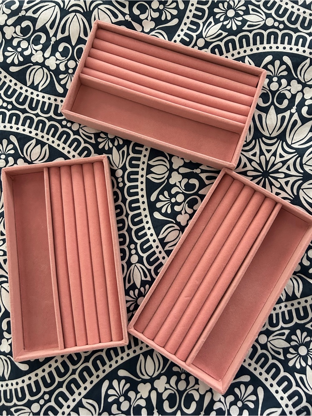 Pink Velvet Ring Display Trays - Set of 3